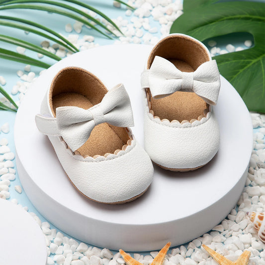 Meckior Baby Girl Shoes – Leather Rubber Sole Anti-Slip Toddler First Walkers, Newborn Infant Crib Shoes