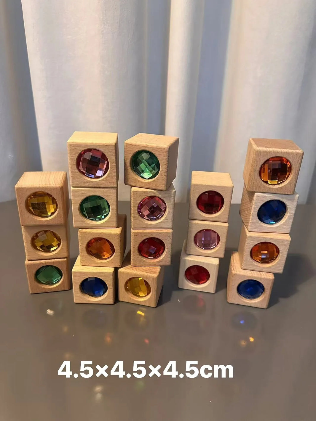 Kids Acrylic Sparkling Stones – Wooden Gemstone Street Blocks, Rainbow Crystal Diamond Bricks, Montessori Building Play Toy