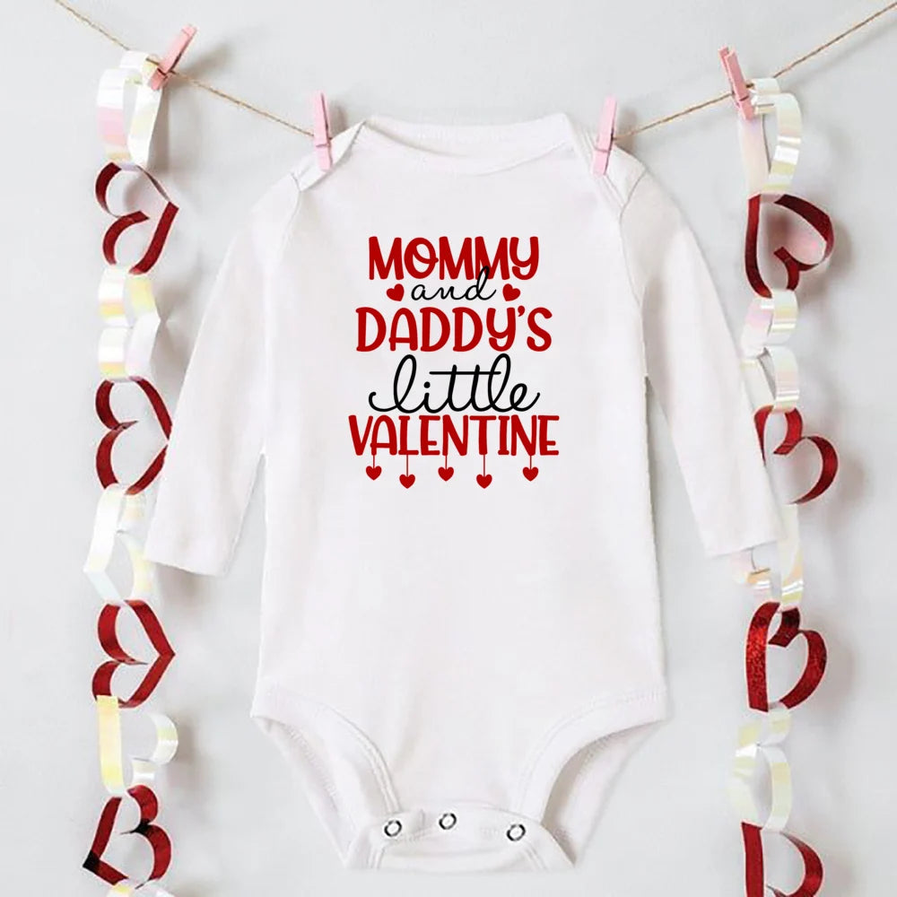 “Mommy and Daddy’s Little Valentine” – Cute Baby Romper, Newborn Long Sleeve Bodysuit, Valentine’s Day Toddler Jumpsuit