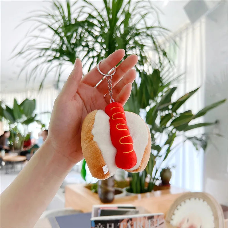 5PCS French Fries and Burger Plush Bag Hanging Keychain Set, Cute Couple Car Decoration