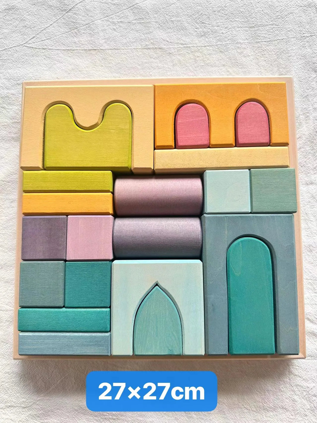 Kids Wooden Pastel Nordic Building Blocks – Stacking Crochet House, Animals, Rainbow, and Forest Tree Toys