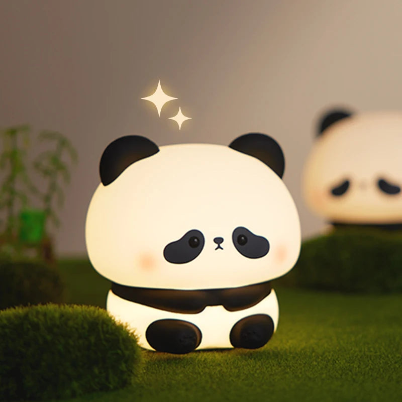 Panda LED Night Light Cute Silicone USB Rechargeable Touch Lamp Bedroom Timing Decoration Kids Gift