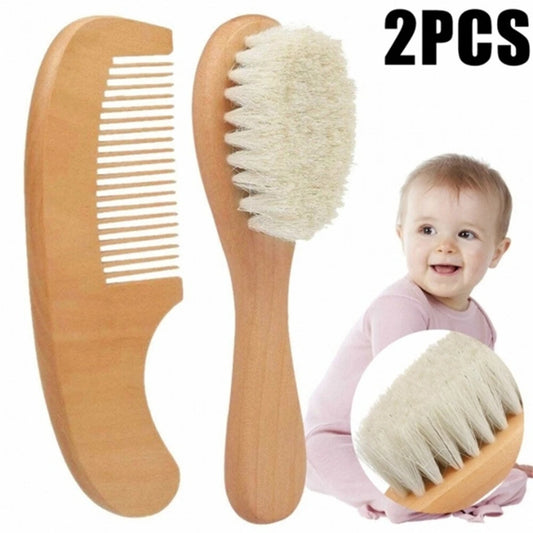 Newborn Baby Hair Bath Brush Comb - Natural Wooden Soft Wool Head Brush - Infant Head Massager - Portable Comb