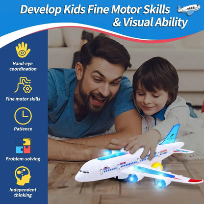 Children's Electronic Airplane Toy with Music & Flashing Lights – Autopilot Rotation, Battery-Powered Educational Plane Gift for Kids