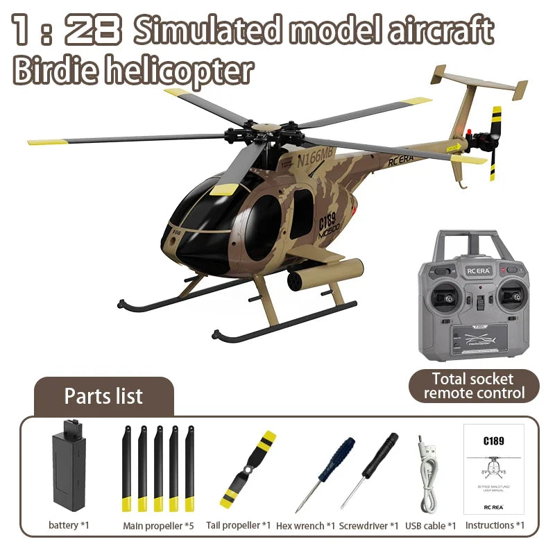 1:28 C189 RC Helicopter MD500 – Dual Brushless Motor with 6-Axis Gyro and One-Click Takeoff/Landing