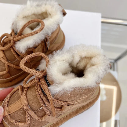 Winter Children Snow Boots Genuine Leather Warm Plush Non-Slip Toddler Boots
