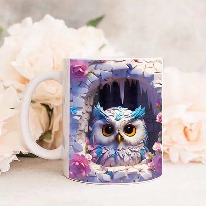 3D Owl Coffee Mug Wrap – 11 oz (350 ml) Ceramic Sublimation Tea & Milk Cup, Surprise Gift for Kids