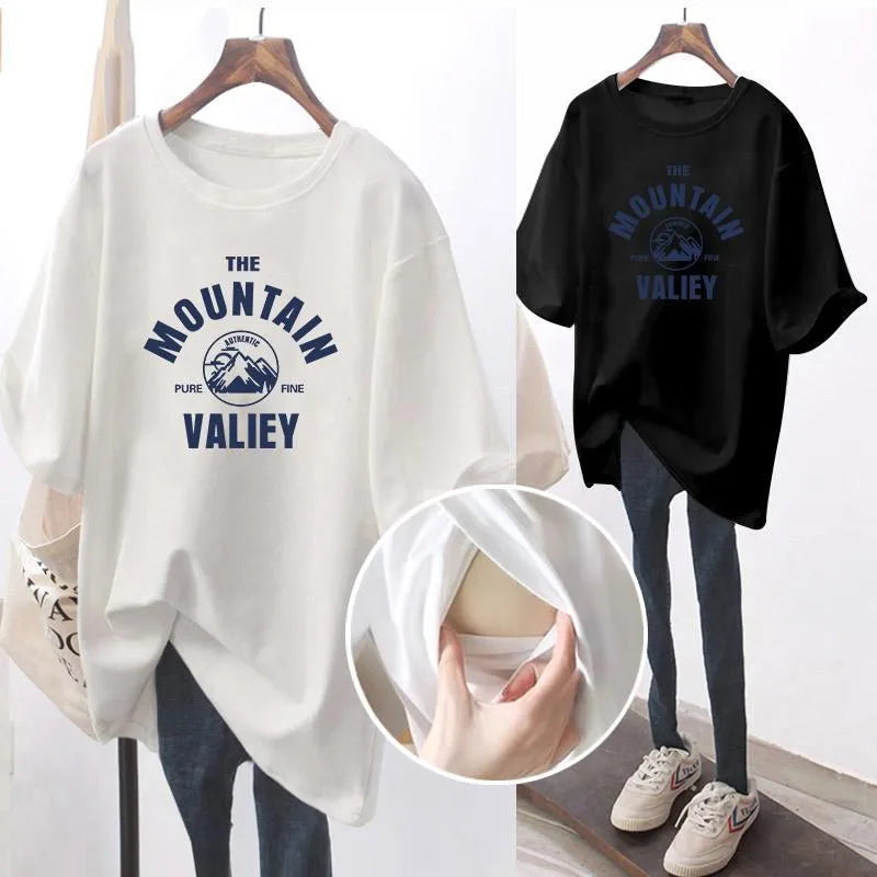 Summer New T-Shirt for Women | Short-Sleeved Maternity Wear | Love Print Cotton Mid-Length Loose Maternity Sweater Top