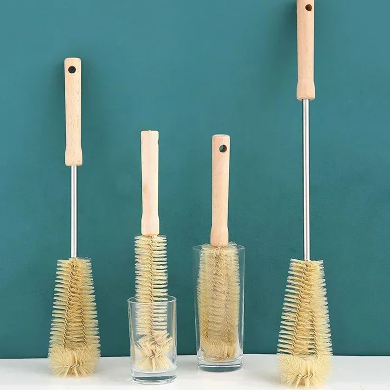 Bottle Brush Cleaner with Long Wooden Handle – Natural Bristle Water Bottle & Kitchen Scrub Brush for Cup & Jug Cleaning