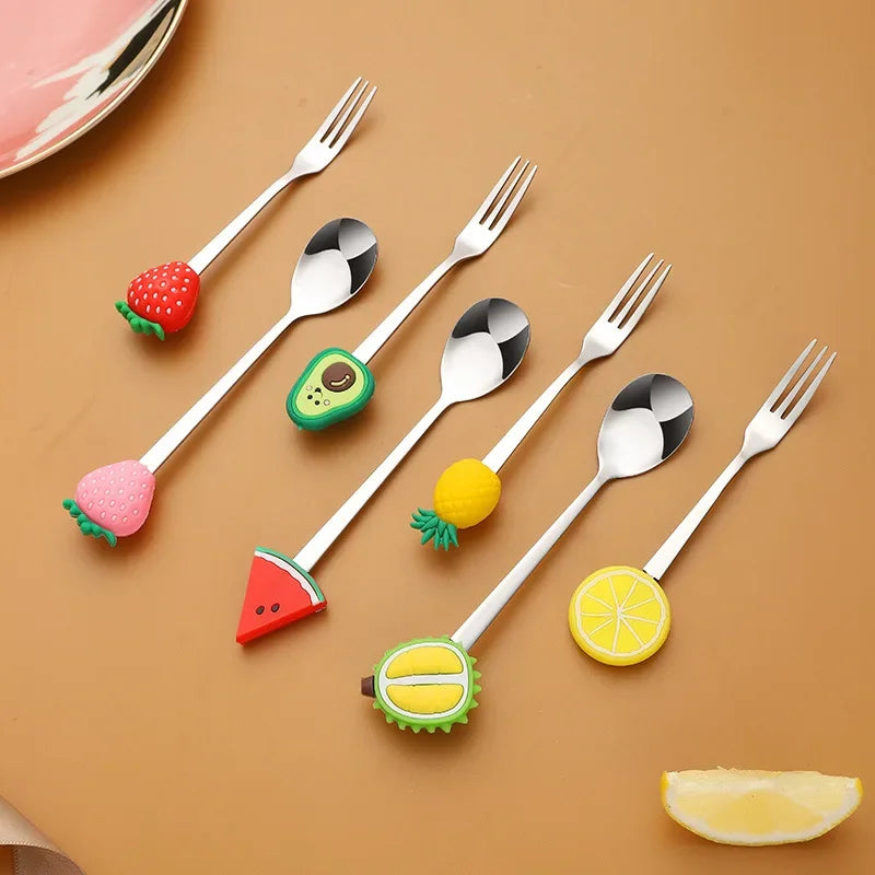 Cute Fruit Shape Baby Feeding Spoon & Dessert Cake Fork – Coffee Stirring Spoon, Kitchen Tableware Utensils, Kids Gifts & Baby Gadgets