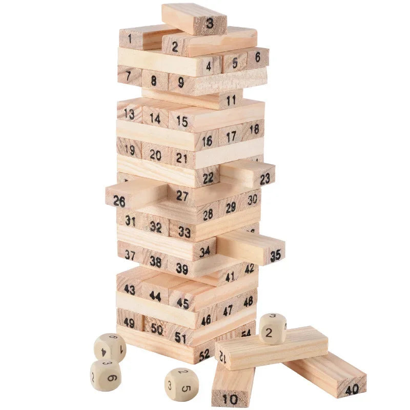 54PCS Small Wooden Building Blocks – Stacking Games Toy, Montessori Educational Toy for Kids