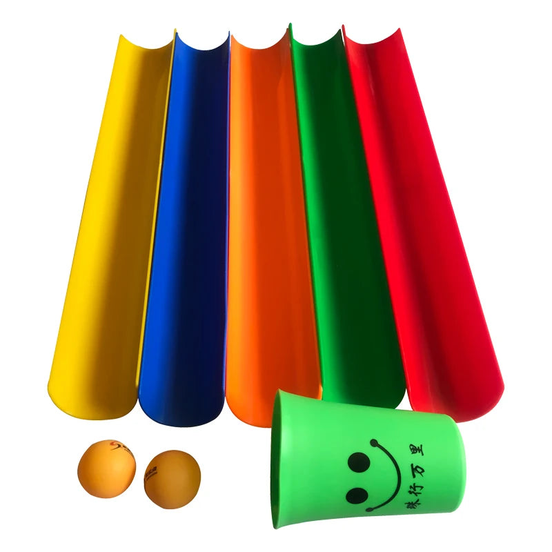 Cooperative Team-Building Track Game – Outdoor/Indoor Kids & Adult Party Set, 5 Half-Pipes + 2 Ping Pong Balls, 40 & 50 cm (15.7 & 19.7 in)