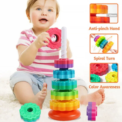 Toddler Rotating Rainbow Spinning Stacking Pyramid Tower Toy