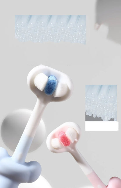 3D Stereo Three-Sided Toothbrush, Ultra Fine Soft Bristles, Kids Toothbrush with Tongue Scraper for Deep Oral Care