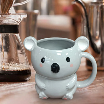 Kids Ceramic Animal Mug with Handle – Heat-Resistant 400–500ml (13.5–16.9 fl oz) Cartoon Bear & Panda Milk Cup