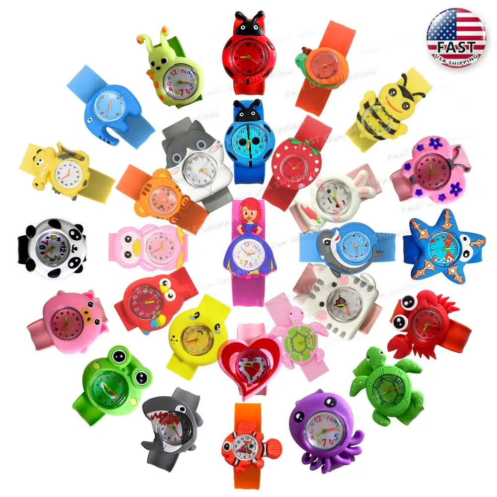 30 Cartoon Style Children’s Watches Colorful Bend Slap Strap Kids Watch Girl Boy Christmas Party Gift Random Style