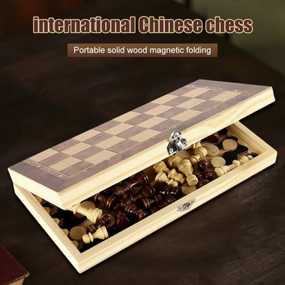 Magnetic Wooden Folding Chess Set with Felted 24 cm x 12 cm (9.45 in x 4.72 in) Game Board Interior Storage Adult and Kids Family Gift