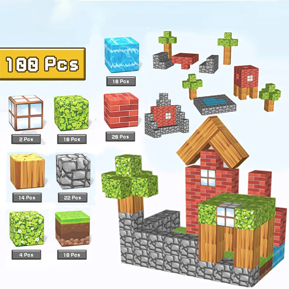 100PCS Magnetic Building Blocks Mine World STEM Set