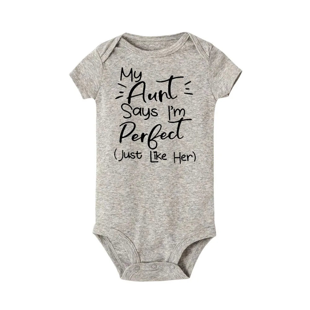 “My Aunt Says I’m Perfect” Letter Printed Infant Toddler Jumpsuit – Summer Newborn Bodysuit – Funny Auntie Baby Clothes – Baby Shower Gifts