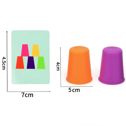 Montessori Mini Stack Cups Set - 10 Cups and 50 Cards Educational Color Matching Toy