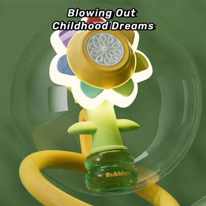 Sunflower Bubble Machine for Kids – Battery-Powered Automatic One-Button Bubble Maker with Shaking Head & LED Lights