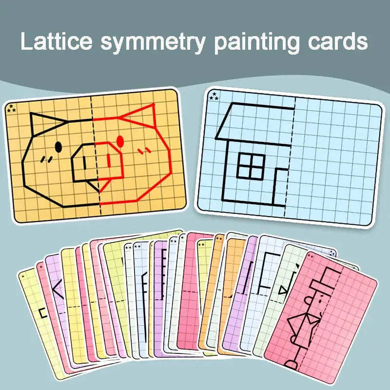 30-Page Children’s Grid Symmetrical Drawing Toy – Fine Motor Skills and 4-Color Brush Control Training
