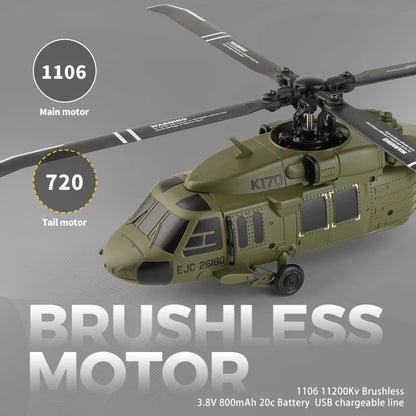 WLtoys K170 RC Helicopter UH-60L – 4-Channel Brushless Remote Control with Gyro and LED Light