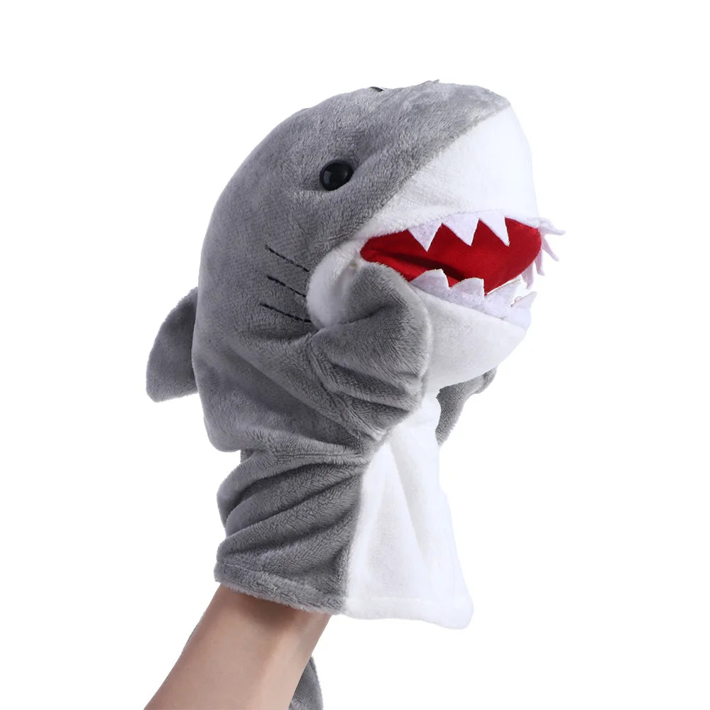 Stuffed Bear and Shark Hand and Finger Puppets, Plush Animal Dolls for Children