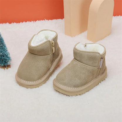 Winter Baby Snow Boots Warm Plush Leather Soft Sole Toddler Boots with Side Zipper