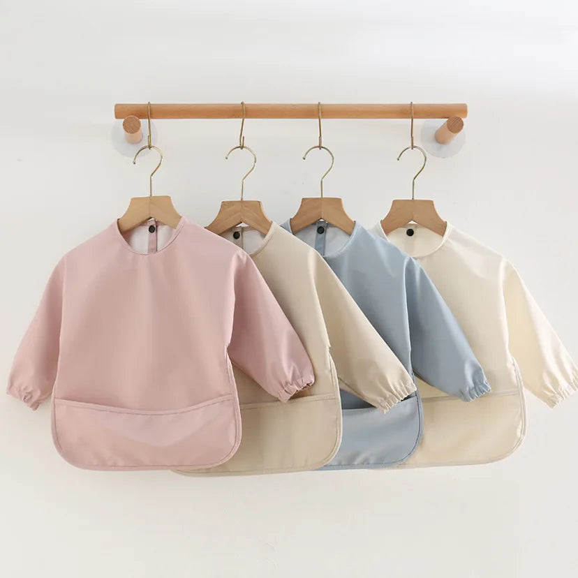 Solid Color Baby Feeding Bibs with Long Sleeves | Waterproof Infant Bib Aprons for Boys & Girls | Easy Clean Children Art Smocks - Kidzy Market