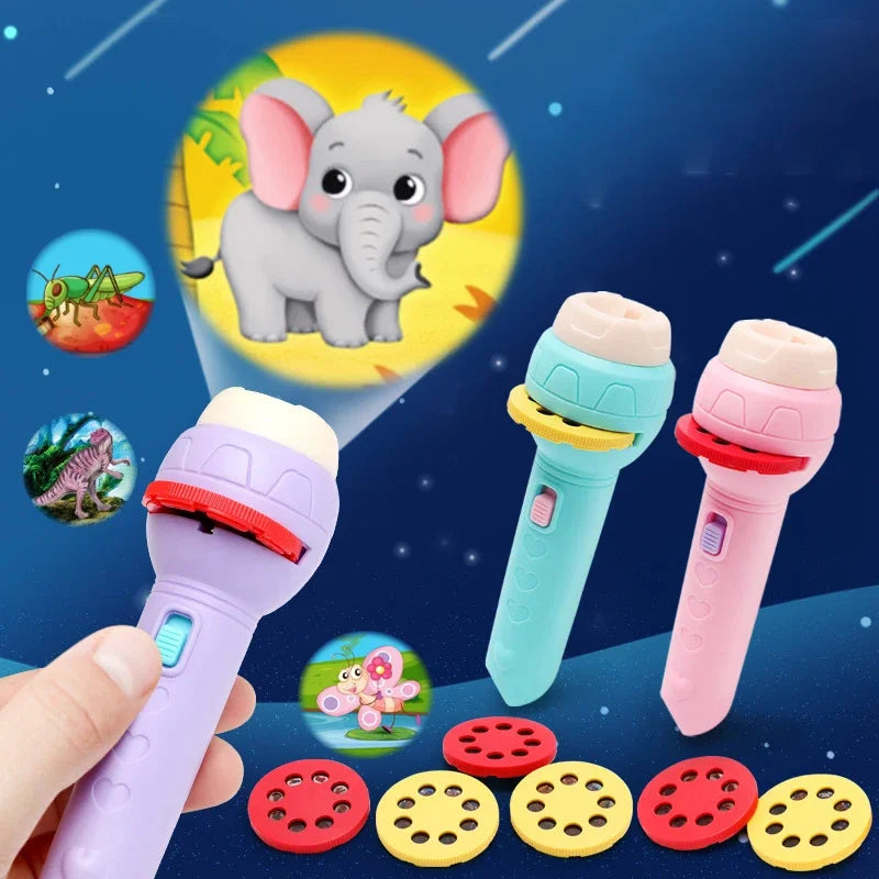 Kids Sleep Light Projector Torch – 24-Image Cute Cartoon Flashlight Projector for Bedtime Stories, Toddler Night Light (Battery Operated)