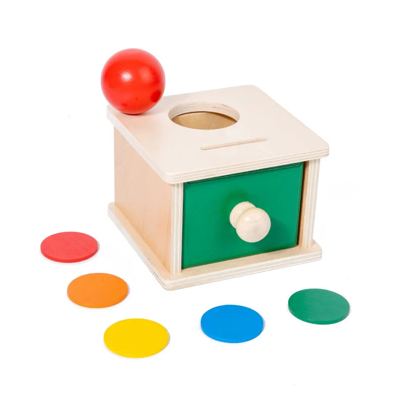 Wooden Montessori Baby Toy – Object Permanence Coin Box and Ball Drop for Sensory, Fine Motor Skills, and Early Education, Ages 1-3 Years