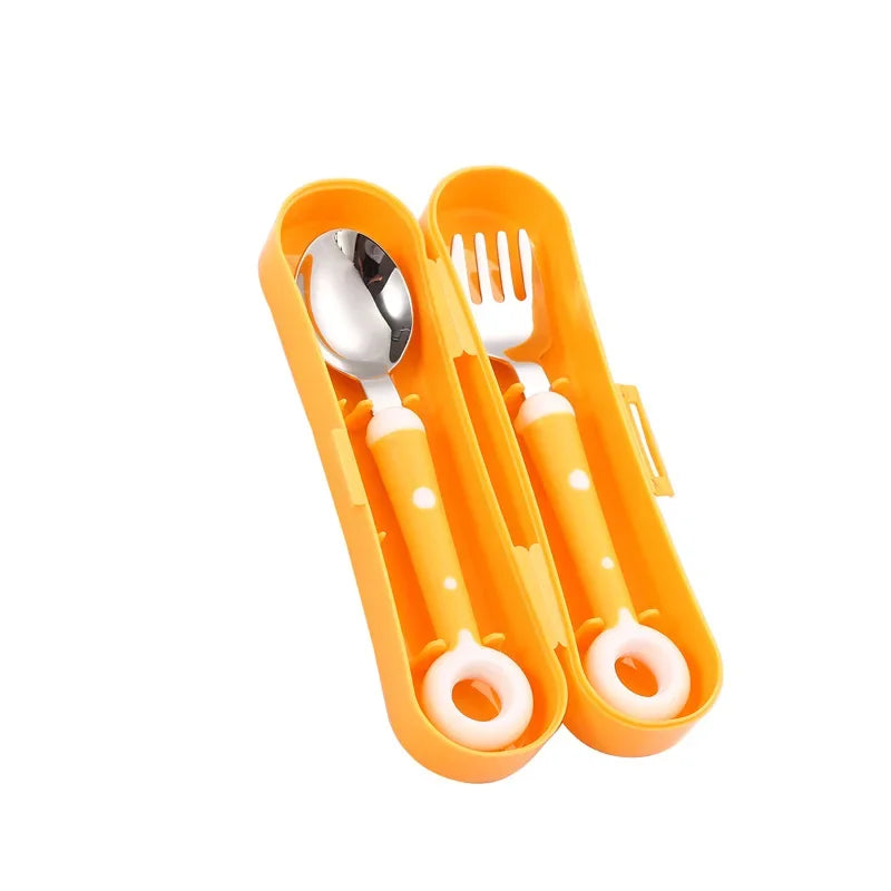 Children’s Utensil Set - Cute Circle Cutlery, Baby Tableware, Stainless Steel Food Feeding Spoon & Fork, Infant Toddler Dinnerware