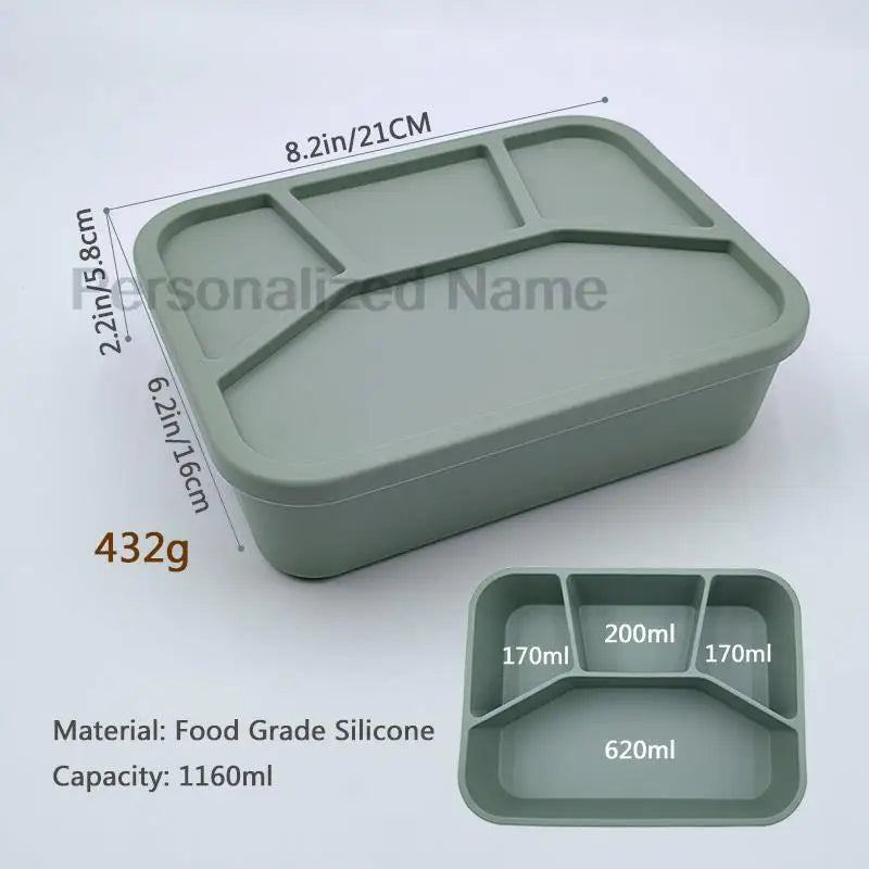 Silicone Lunch Box with 4 Compartments – Leakproof Adult & Children's Lunch Box, Interlayer Food Container for Meals