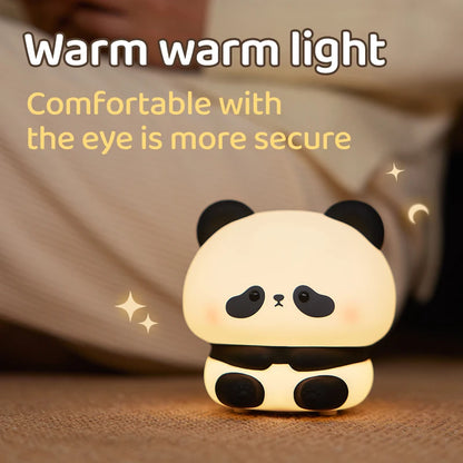 Panda LED Night Light Cute Silicone USB Rechargeable Touch Lamp Bedroom Timing Decoration Kids Gift