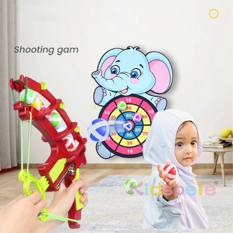 Dinosaur Sticky Ball Bow & Dartboard Set – Elephant Target Educational Slingshot Arrow Toy for Kids Outdoor Games