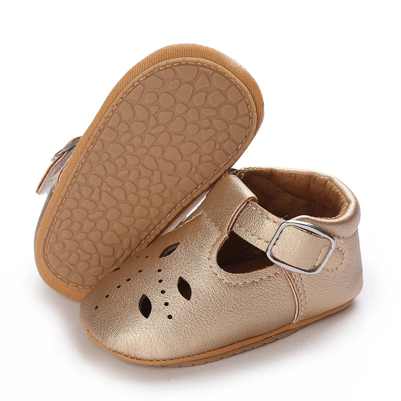 Khaki Baby Casual Shoes 0-18M Infant Toddler Bowknot Non-Slip Rubber Soft-Sole Flat PU First Walker Newborn Mary Janes
