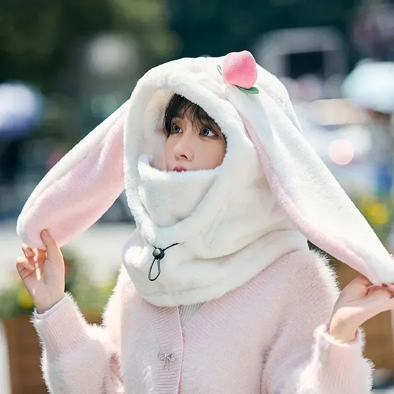 Plush Rabbit Ear Ski Helmet Cover - Soft Warm Helmet Hat for Women & Girls, Cute Cycling & Ski Cap