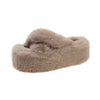 Women's Faux Fur Plush Slippers - Cozy Fuzzy Indoor Platform Slip-On House Shoes, Round Toe Winter - US Sizes 5-13