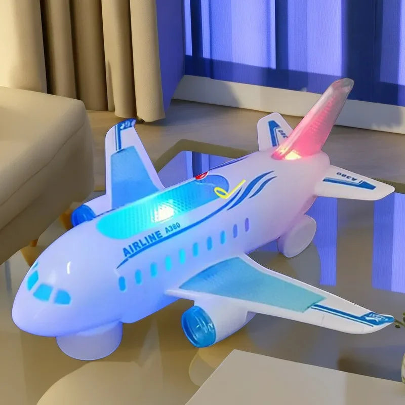 Children's Electronic Airplane Toy with Music & Flashing Lights – Autopilot Rotation, Battery-Powered Educational Plane Gift for Kids