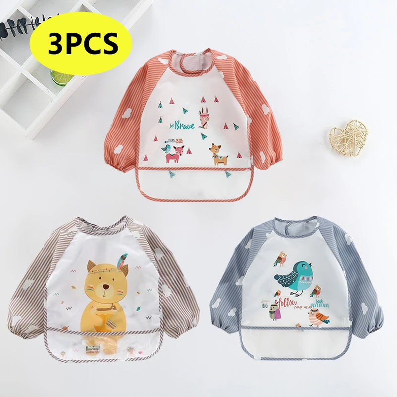 Waterproof Long-Sleeve Baby Bib – Cute Cartoon Apron with Pocket for Self-Feeding (0-3Y) - Kidzy Market