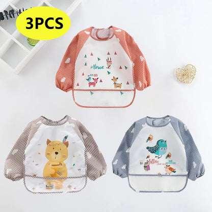 Waterproof Long-Sleeve Baby Bib – Cute Cartoon Apron with Pocket for Self-Feeding (0-3Y) - Kidzy Market