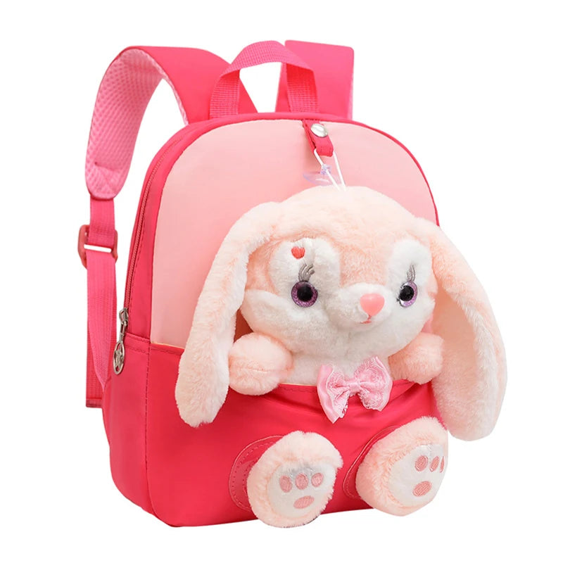 Cartoon Kindergarten Backpack – Cute Plush Rabbit Doll School Bag for New Children - Kidzy Market