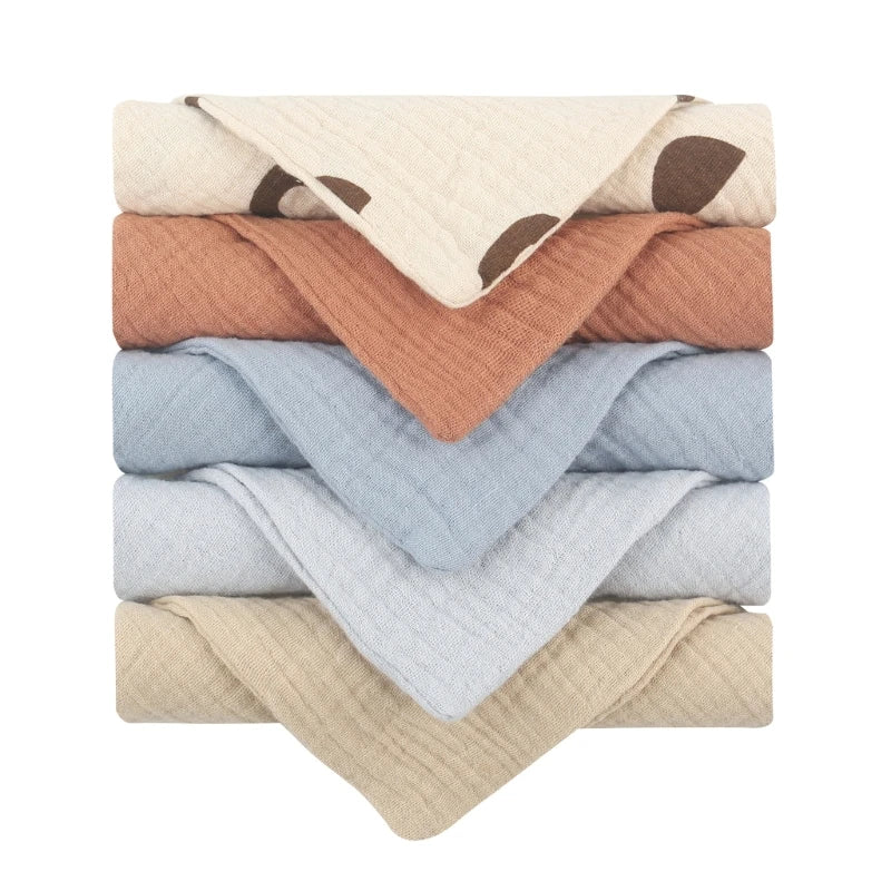 5 Pcs Baby Cotton Square Towel – Muslin Cloth, Infant Hand/Face Washcloth, Feeding Bib, Burp Cloth & Saliva Towel - Kidzy Market