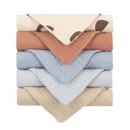 5 Pcs Baby Cotton Square Towel – Muslin Cloth, Infant Hand/Face Washcloth, Feeding Bib, Burp Cloth & Saliva Towel - Kidzy Market