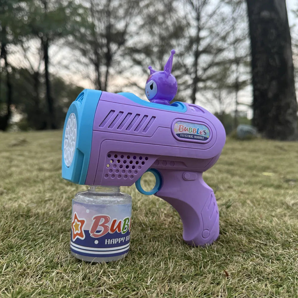 Handheld Automatic Bubble Gun for Kids – Space Sticker Design, LED Light, No-Spill Bubble Blower Toy (Batteries & Bubble Solution Not Included)