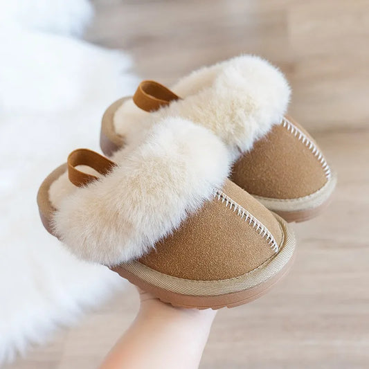 Children Cotton Shoes Britain Style Kids Classic Slippers Solid Color Plush Warm Winter Boys Girls Fashion Slippers