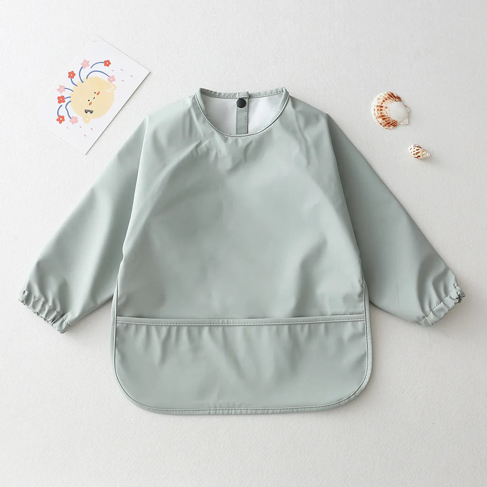 Solid Color Baby Feeding Bibs with Long Sleeves | Waterproof Infant Bib Aprons for Boys & Girls | Easy Clean Children Art Smocks - Kidzy Market