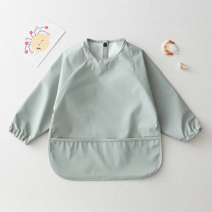 Solid Color Baby Feeding Bibs with Long Sleeves | Waterproof Infant Bib Aprons for Boys & Girls | Easy Clean Children Art Smocks - Kidzy Market