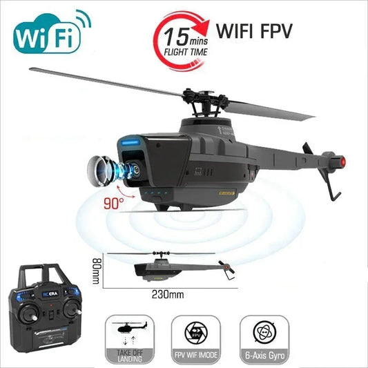 Black Hornet C128 RC Helicopter – 1080P Camera, 6-Axis Gyroscope, Air Pressure Height Hold